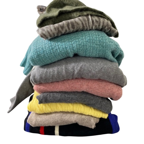 Crafters Lot 100% Cashmere set of 8 Sweaters Hat Damaged Holes 3.6 lbs